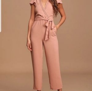 Lulus One in a Million Short Sleeve Jumpsuit Mauve Small